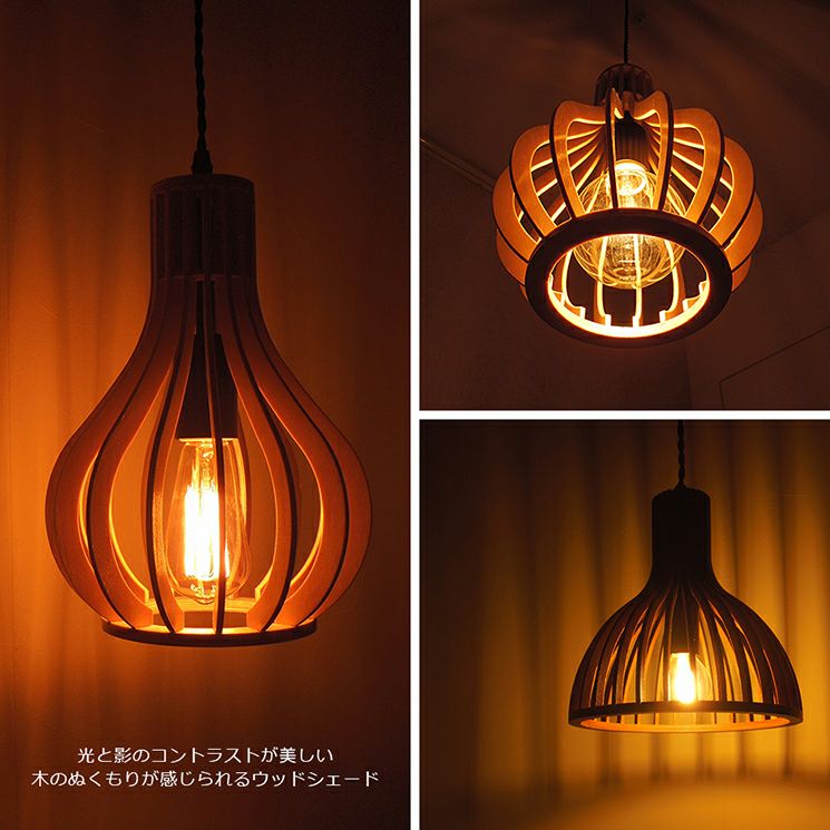 木製ペンダントライト 達磨彫刻デザイン ClearGlassandBeechPendantLight